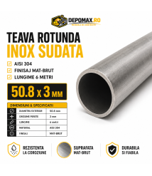 Teava rotunda inox sudata AISI 304, 50.8 x 3 mm, 6 metri